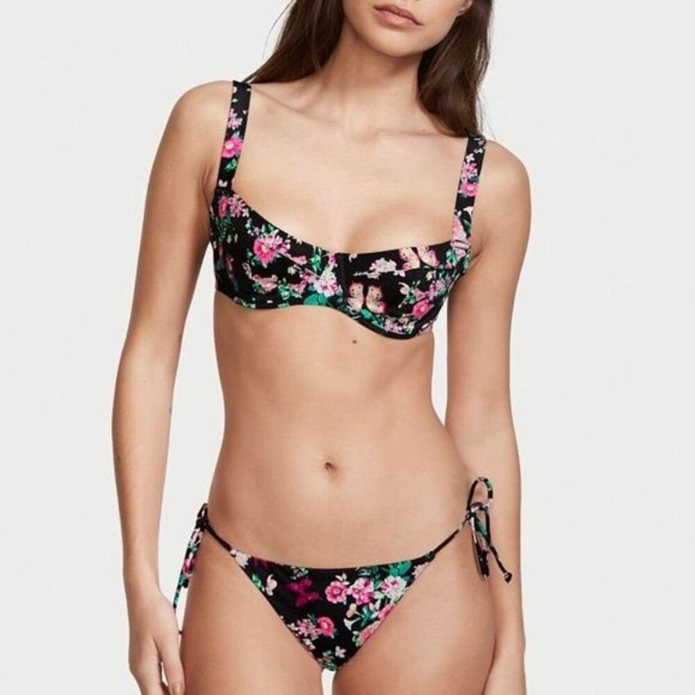 Victoria's Secret Essential Wicked Bikini Top in Black Floral Size 36C NWOT